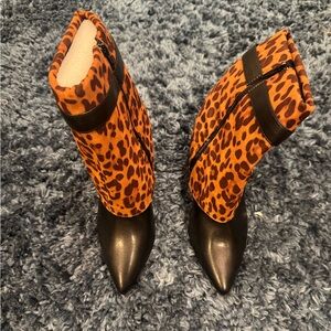 Leopard Print Ankle Boots - Black and Orange